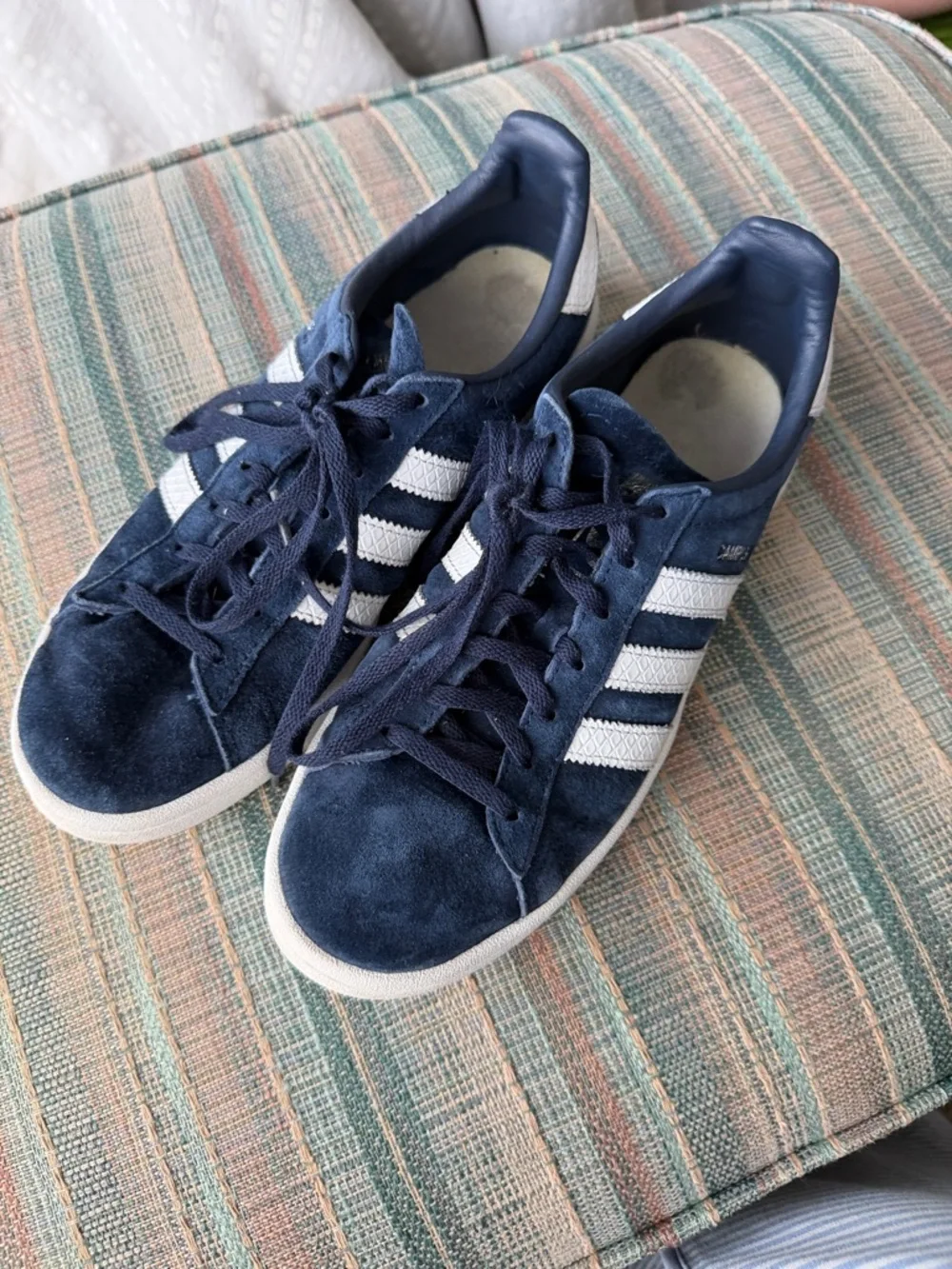 adidas Navy Suede Sneakers with White Stripes - Picture 1 of 4